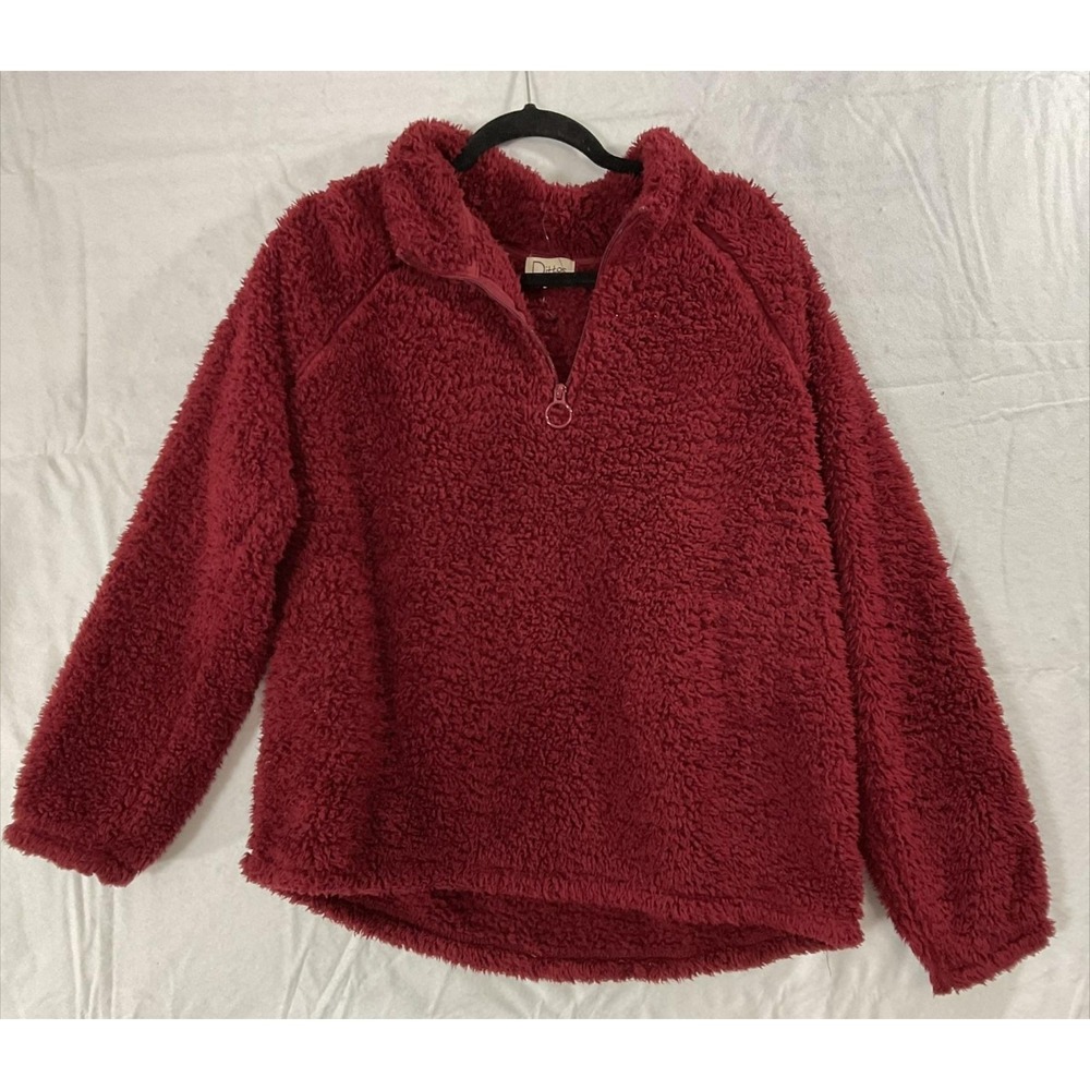 Dittos Sweater Womens XL Red Sherpa Fleece 1/4 Zip‎ Mock Neck Pullover Cozy
